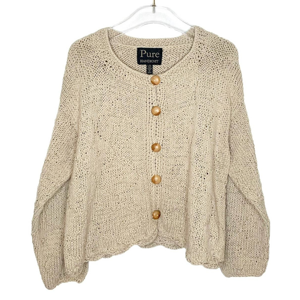 PURE Handknit Cotton Cardigan Sweater L/XL